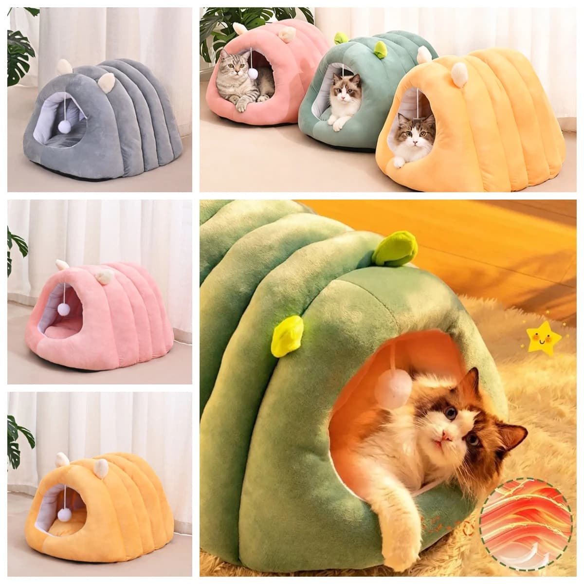 Cuccia Rotonda per Gatti, Cuccia a Grotta per Animali Domestici, Cuscino Accogliente per Gattini, Cuccia a Tenda per Gatti, Cuccia per Cani
