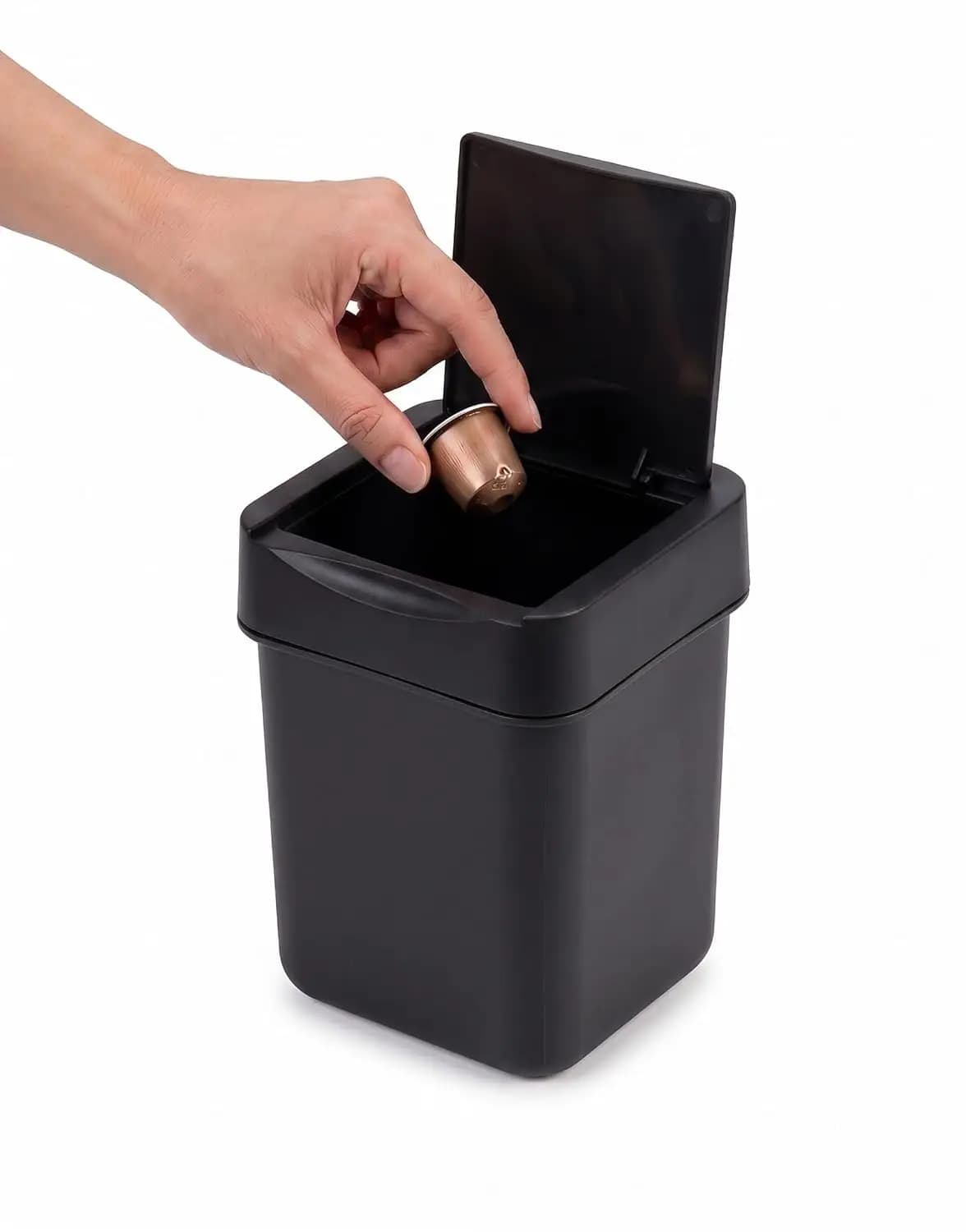 Coffee Bar Mini Trash Can, Vanity, Desk, Countertop, 2 Liter/ 0.5 Gallon, Mini Wastebasket, Garbage Container Bin - Black