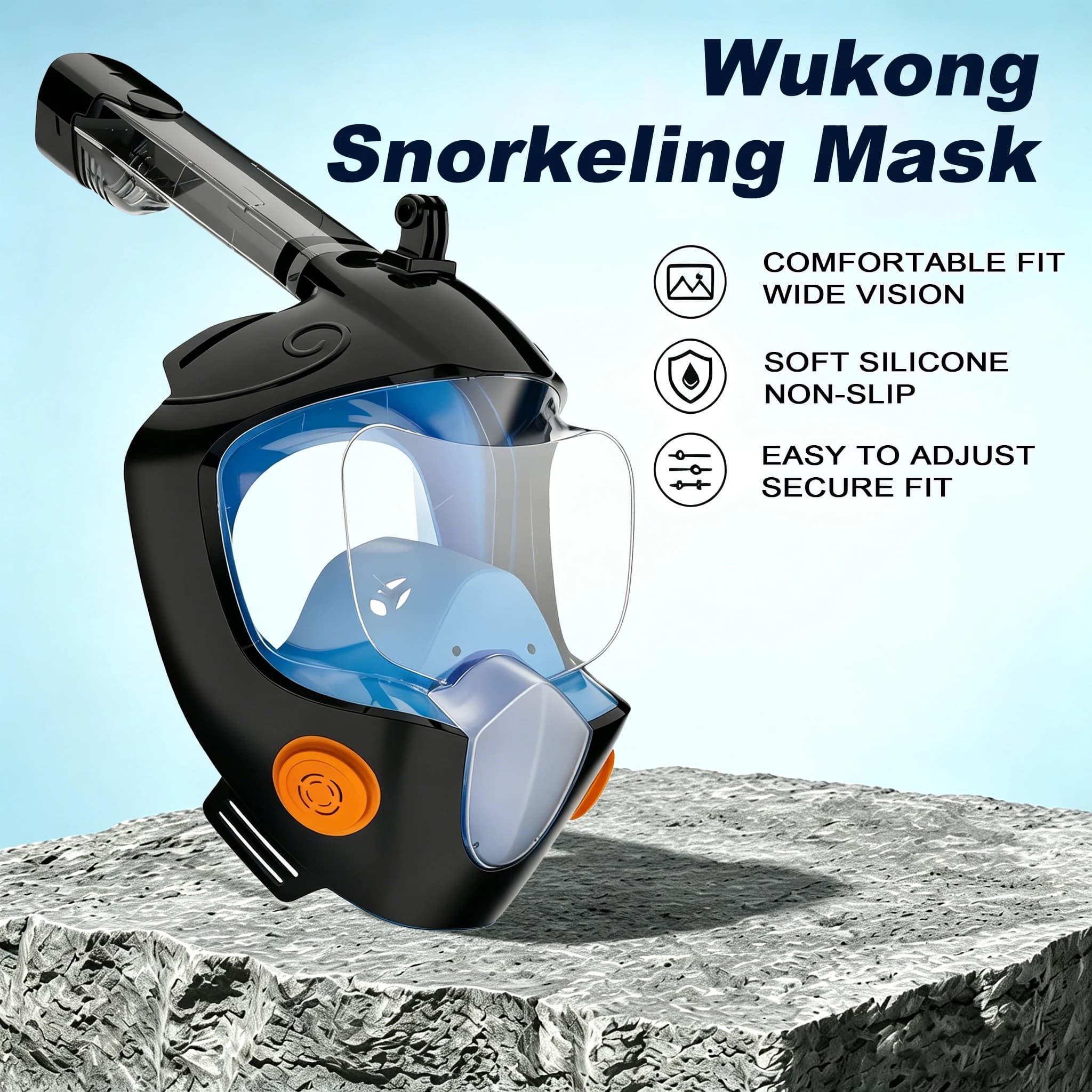 Full Face Snorkel Mask 180° Panoramic Dry Top Snorkel Anti-Fog Leak-Proof Safe Swimming Diving Gear Adults Wukong Monkey Mask