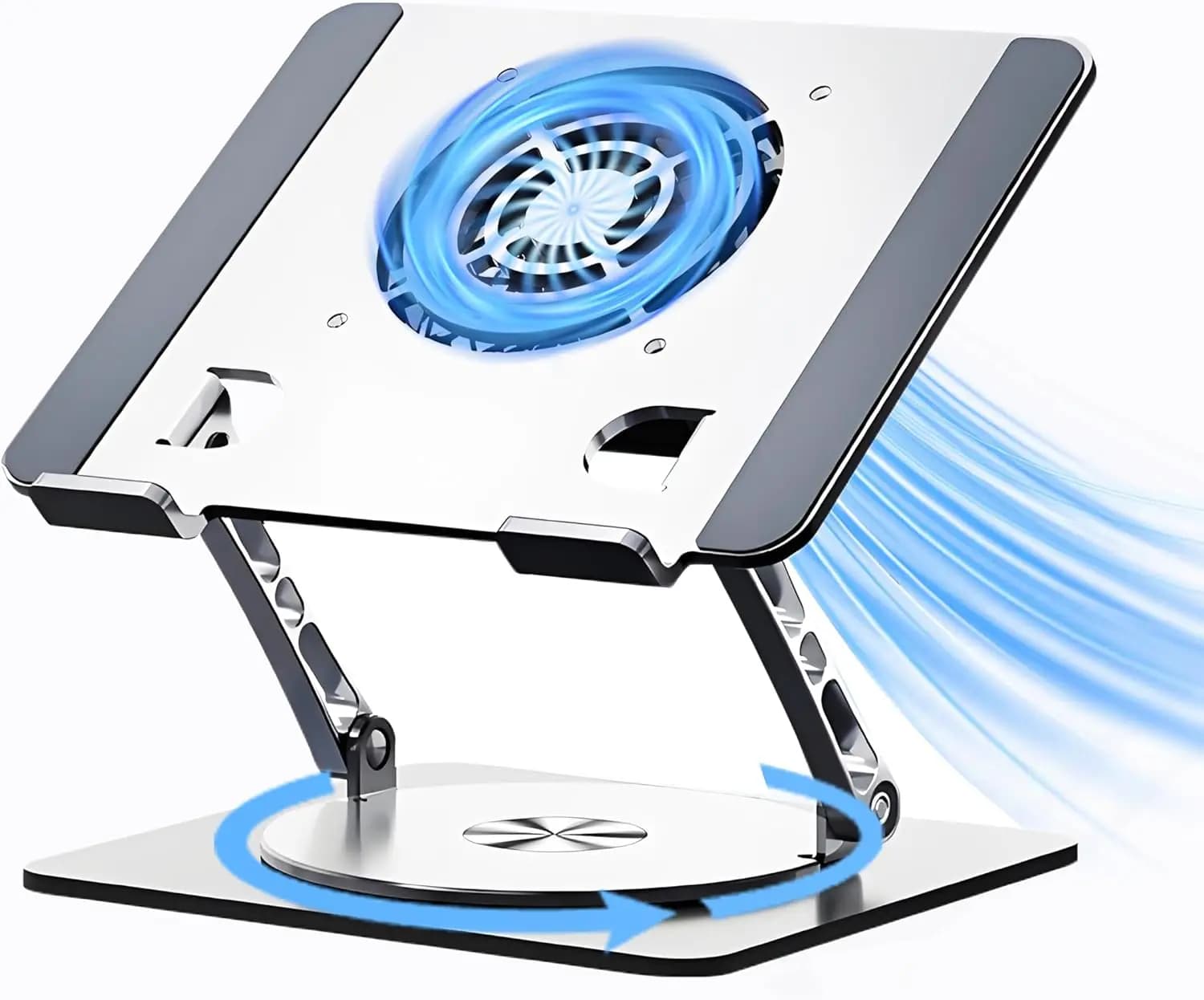 Supporto per laptop con ventola di raffreddamento, 360 ° Base Girevole, Supporto Ergonomico Regolabile per Uso Gaming/Streaming/Ufficio da 10-17''