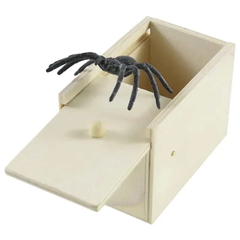 Simulazione Ragno con scatola di legno Bomboniere per bambini Scherzo ingannevole Scherzo Giocattolo Casa stregata Puntelli horror Forniture per decorazioni per feste di Halloween