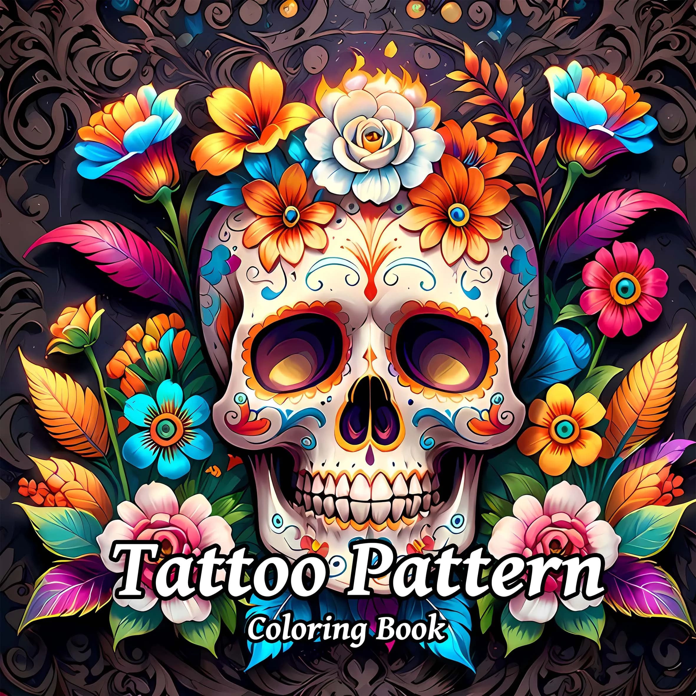Tattoo Pattern Coloring Book For Adults And Teens Skull in Rose Abstract Artistic Expression Hand Drawing Colouring Book