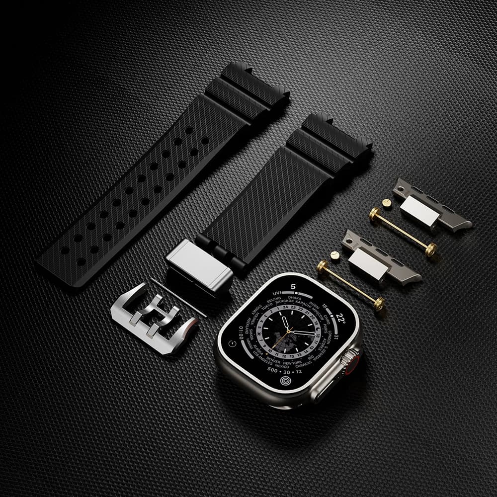 Cinturino per Apple Watch Ultra 2 Band 49mm 44mm 45mm 46mm Robusto metallo + gomma Bracciale in silicone Cinturini iWatch Serie 10 9 6 3 7 8 SE