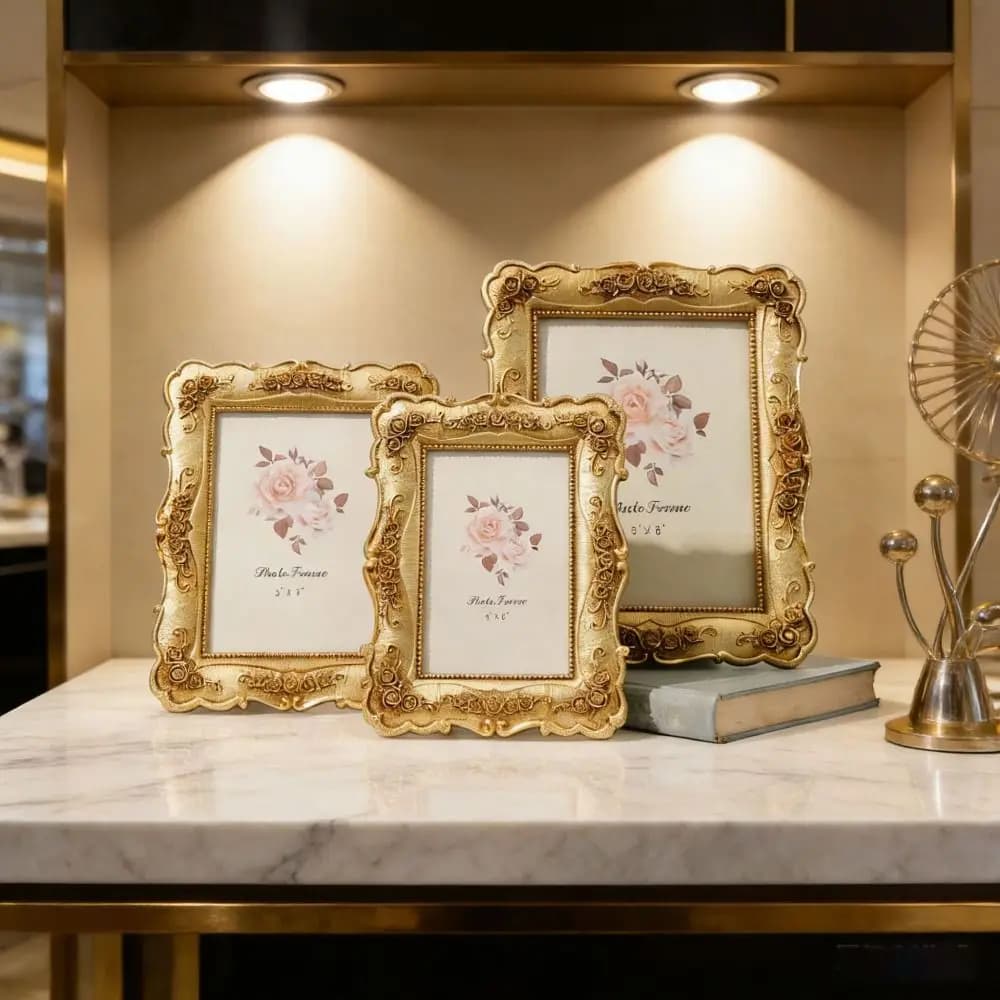 Luxury Elegant Vintage Picture Frame Resin Retro Style Victorian Photo Frame Ornate Details Exquisite Gold Antique Frame Wedding