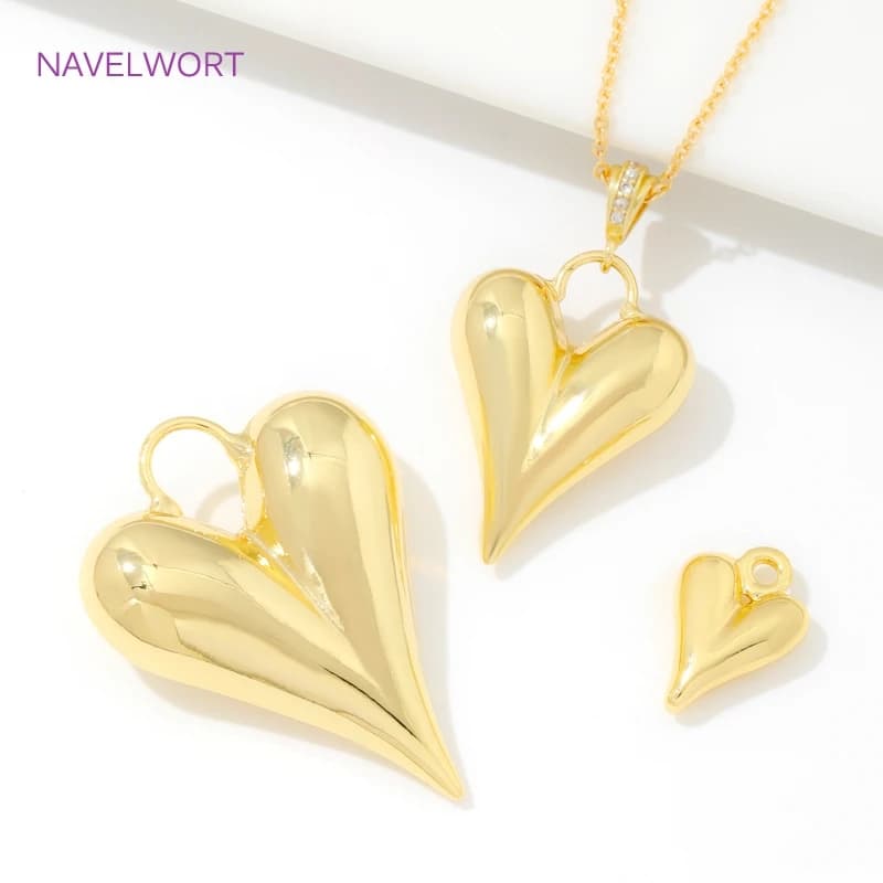 Ciondoli per gioielli in ottone placcato oro 18 carati a forma di cuore, ciondoli per la creazione di collane alla moda, accessori fai da te per gioielli