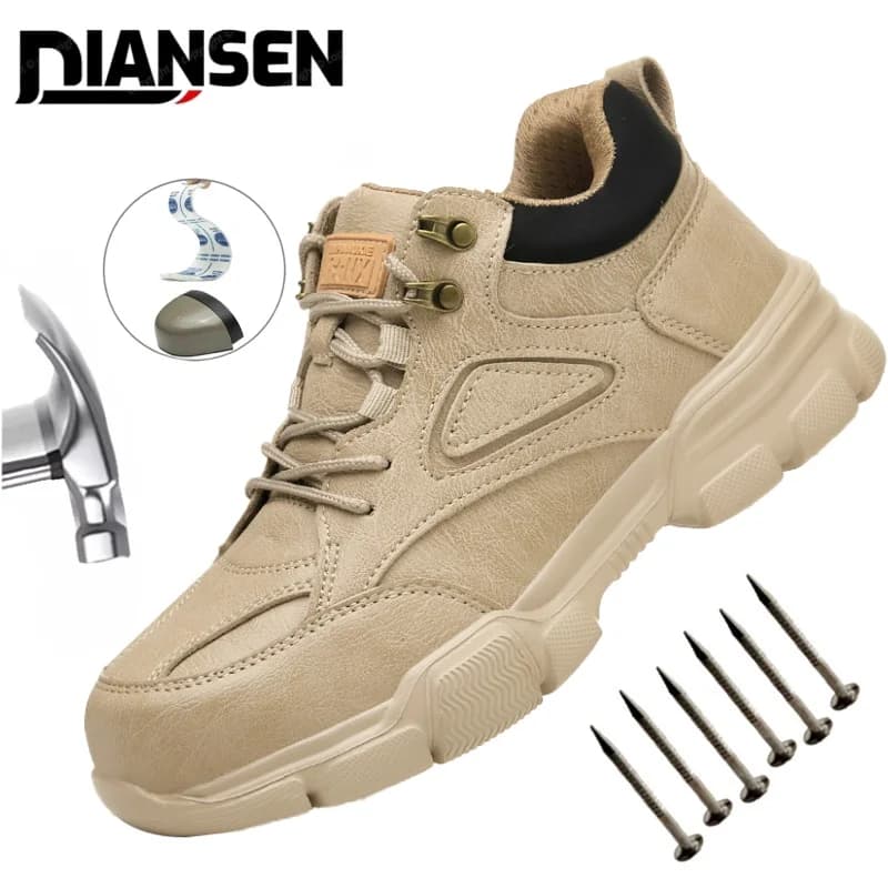 Men's Work Shoes with Steel Toe, European Standard Safety Boots, Anti-dumping and Anti-perforation, Light Shoes and Waterproof