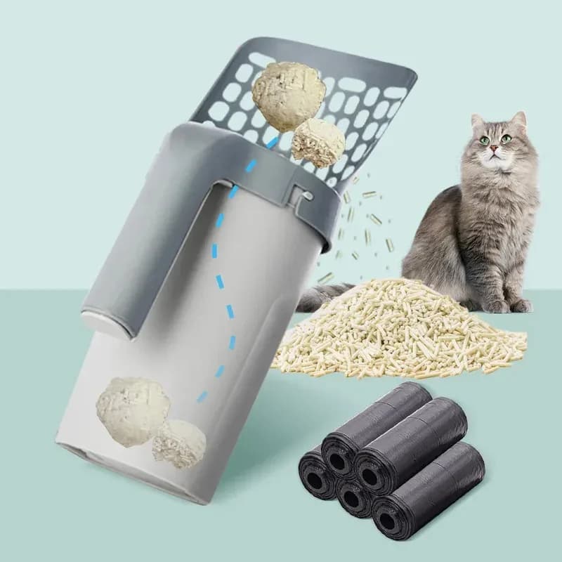 Paletta per lettiera con sacchetto di ricambio per la pulizia del lettiera autopulente e la raccolta dei rifiuti degli animali domestici, accessori per gatti