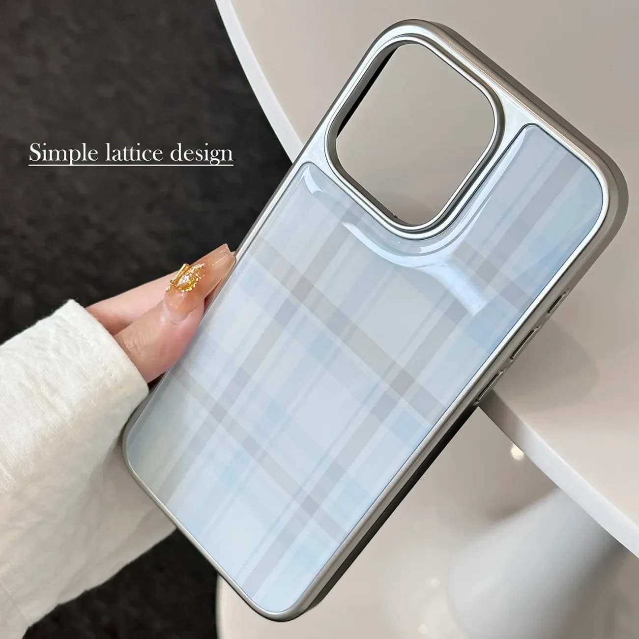 Custodia per Telefono con Motivo a Griglia Blu Elettroplaccata e Resina a Goccia per Samsung S23 24 25 26 Fe Plus Ultra Edge, Cover Y2k Ins