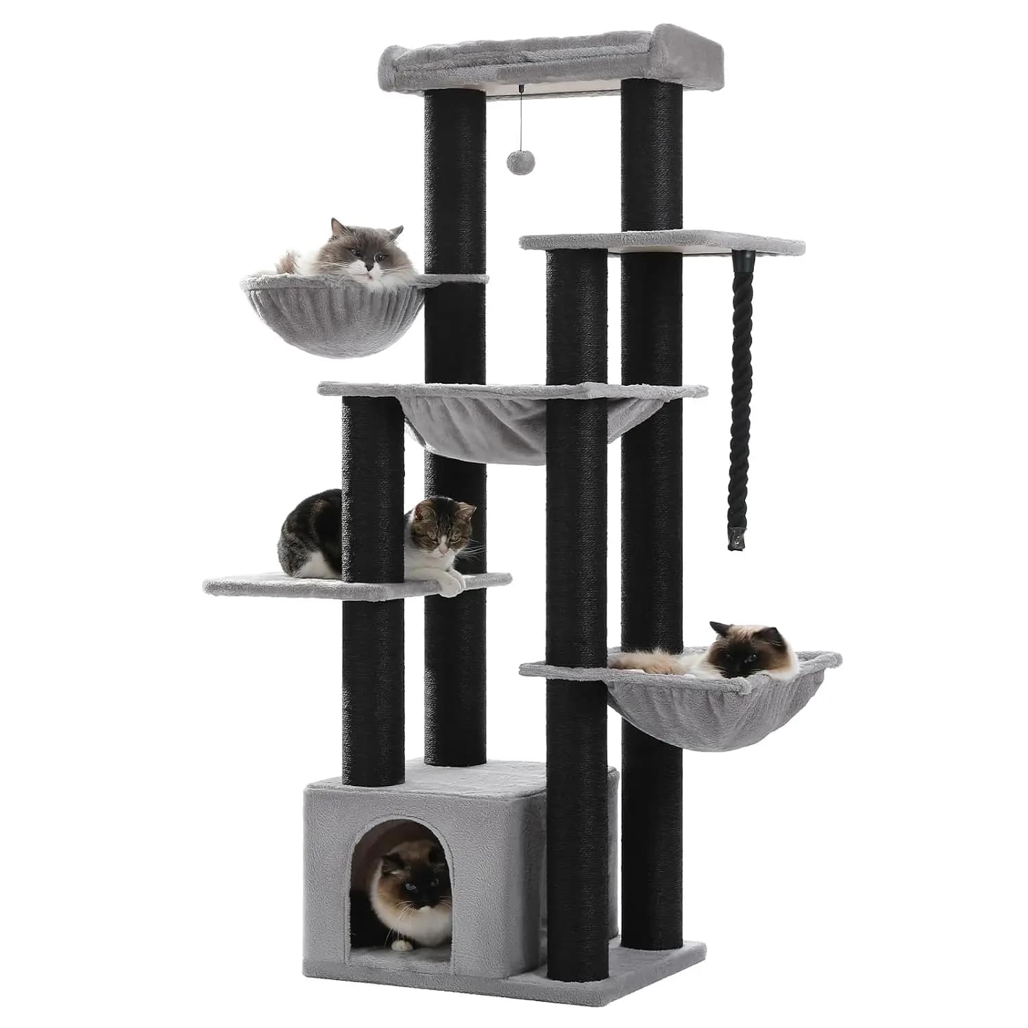 67" Heavy Duty Cat Tree Indoor, XXL Tower with 13 Thick Posts, Perch Condo & Hammock for Large Breed up to 20 lbs, Customized