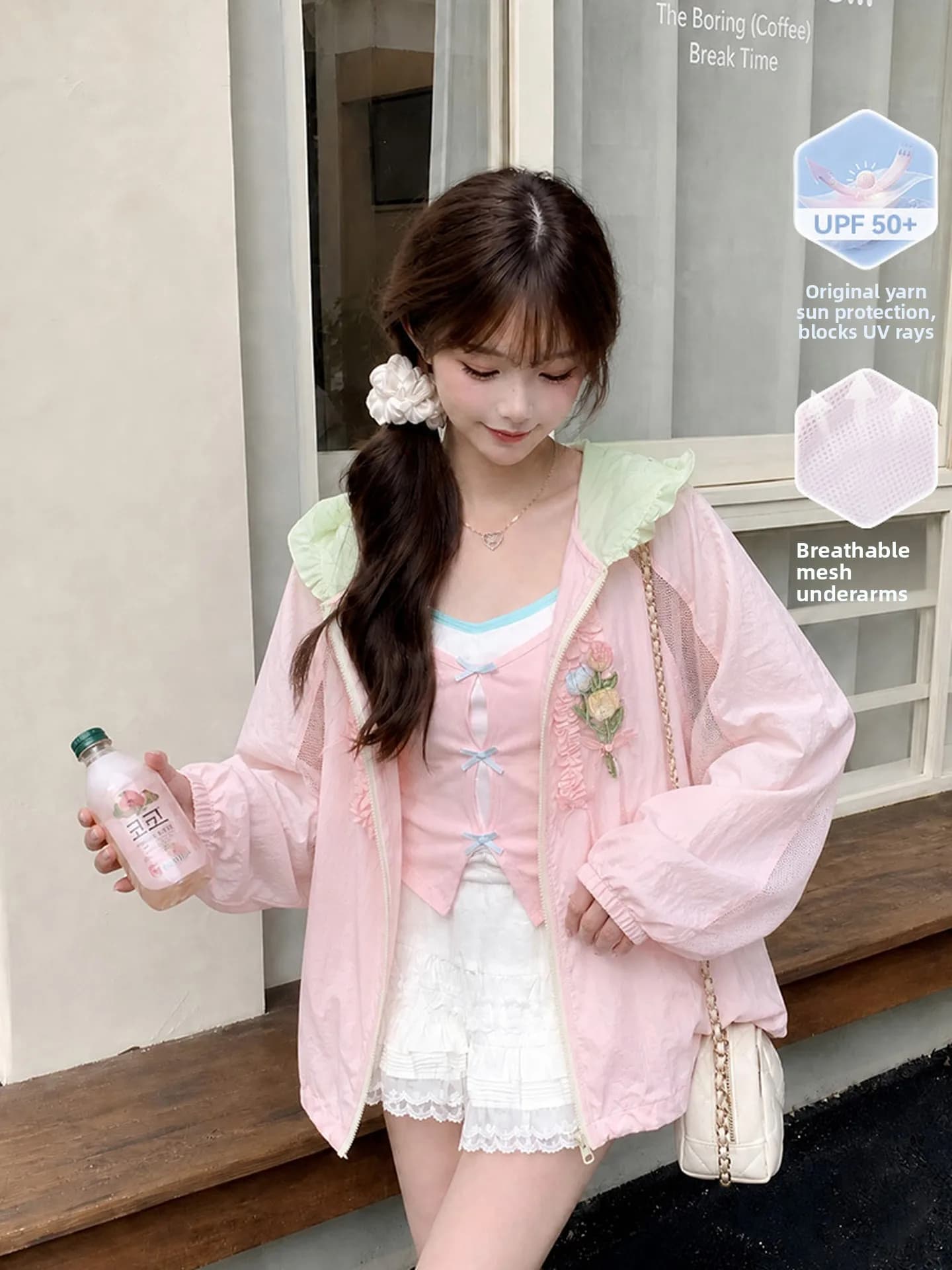 Sun Protection Clothing UPF50 Women's Tulip Color Block Design Original Yarn Hooded Jacket Summer Fashionable Breathable