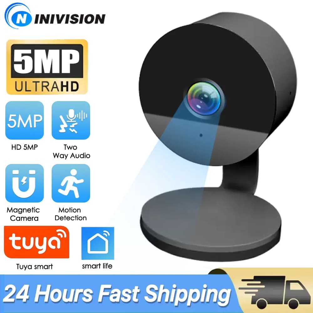5MP Home Nero Supporto magnetico Forma rotonda Video IP di piccole dimensioni Sicurezza domestica invisibile Baby Monitor Mini telecamera IP Tuya Smartlife