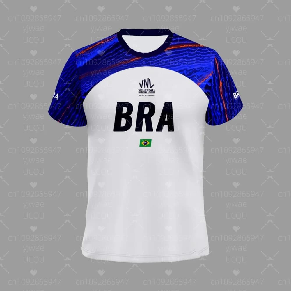 VNL Brazil Volleyball Shirt for Women, Men and Child, T-Shirt Sports Lightweight Sleeves Court with Round Neck