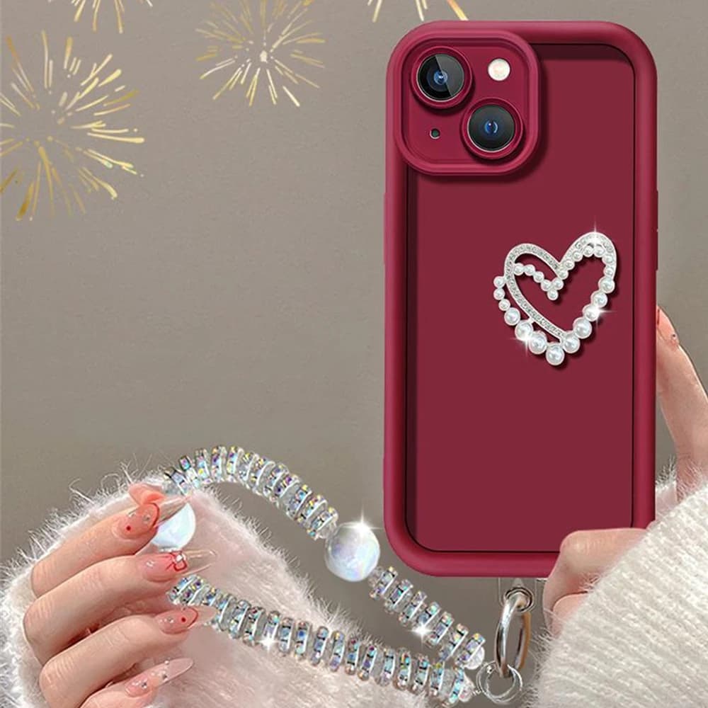 3D Heart Shaped Phone Case for Motorola MOTO Edge 50 Fusion Edge 50 Neo Edge 50 Pro Ultra Diamond with Wrist Chain Soft Cover