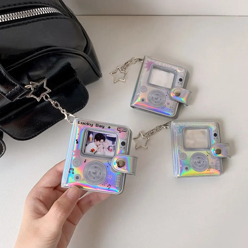 New Hollow Color Mini Photo Album with Keychain PVC Photo Card Holder Small Card Storage Book