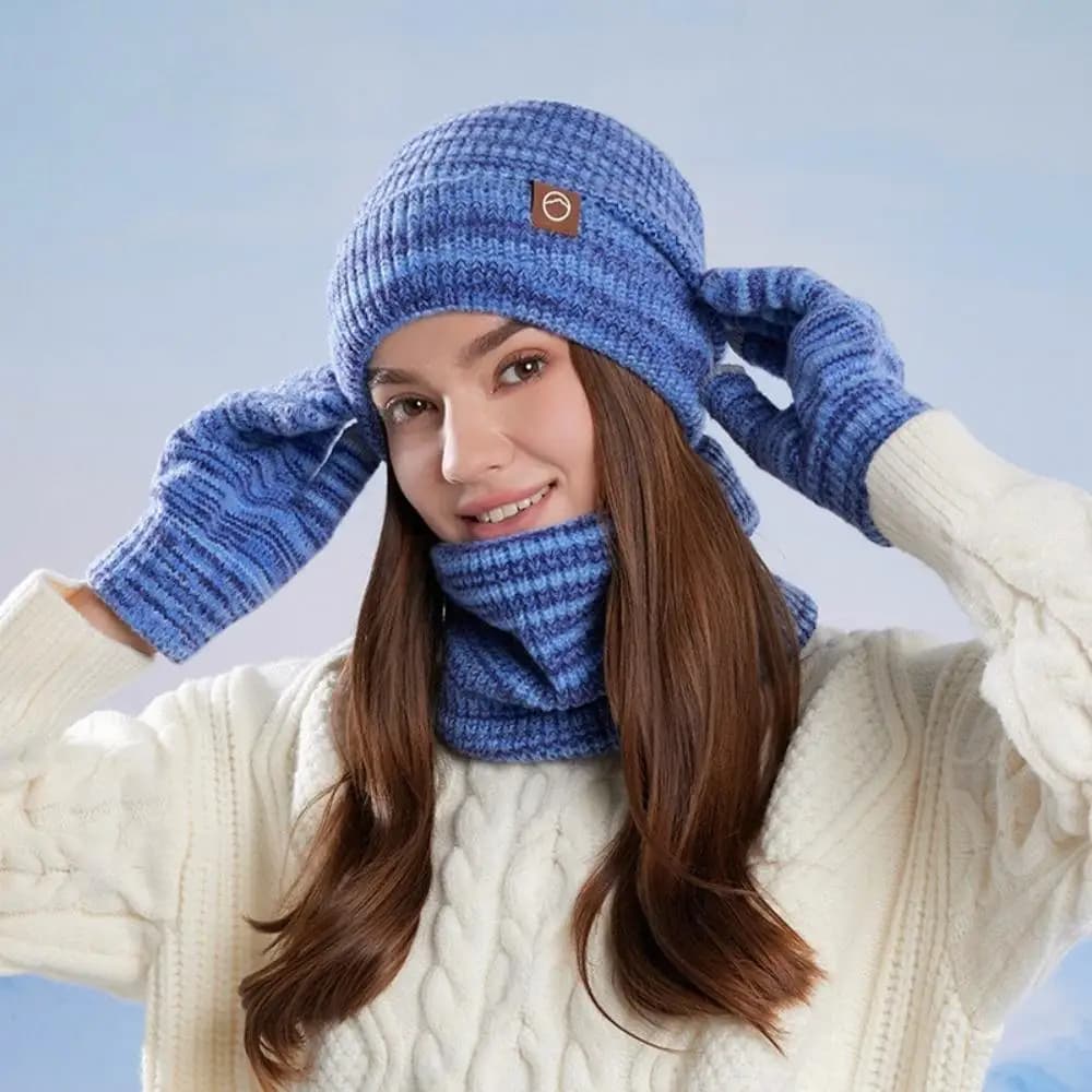 Guanti sciarpa cappello berretto invernale Set 3 pezzi Cappelli caldi lavorati a maglia Guanti touch screen Sciarpa al collo Regali invernali a prova di freddo per adulti unisex