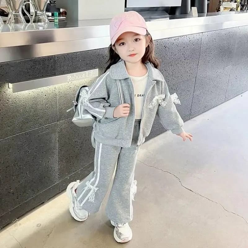 Abbigliamento sportivo da ragazza Set da 2 pezzi Primavera Autunno Giacca con zip Top Pantaloni Cappotto Giacca Bambino Kawaii Moda Nuovo stile Abbigliamento casual