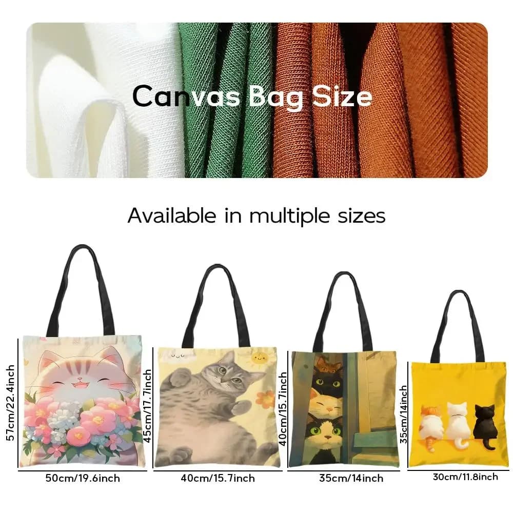 Funny cat silhouette in anime cartoon Storage Bags Canvas Tote Bag - Festive Large Capacity Handbag for Picnic Travel Shopping
