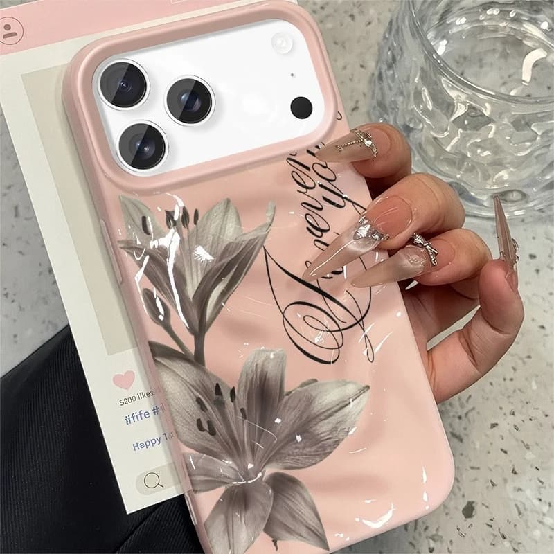 Ink-style Lily Pattern Phone Case For iPhone 17 16 15 14 13 12 11 17 Pro Max XS XR X 8 7 Plus 17 Air Shockproof Silicone Cover