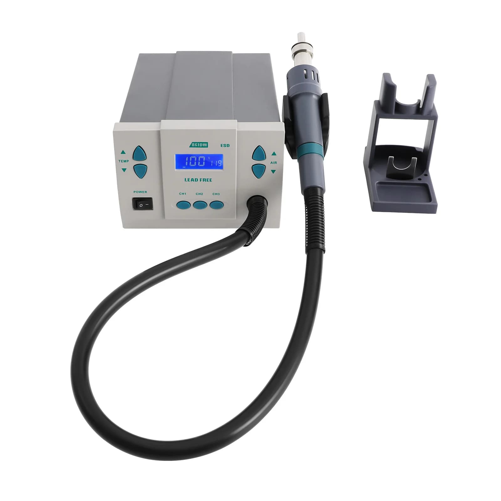 1000W 110V Potente stazione di rilavorazione ad aria calda Pistola ad aria calda digitale senza piombo con display LCD Ventola a turbina senza spazzole