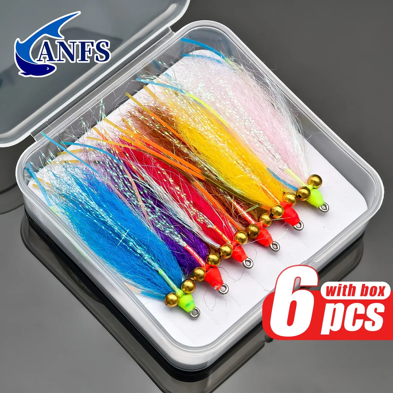ANFS 6pcs Crazy Charlie Fly Fishing Streamer with Storage Box