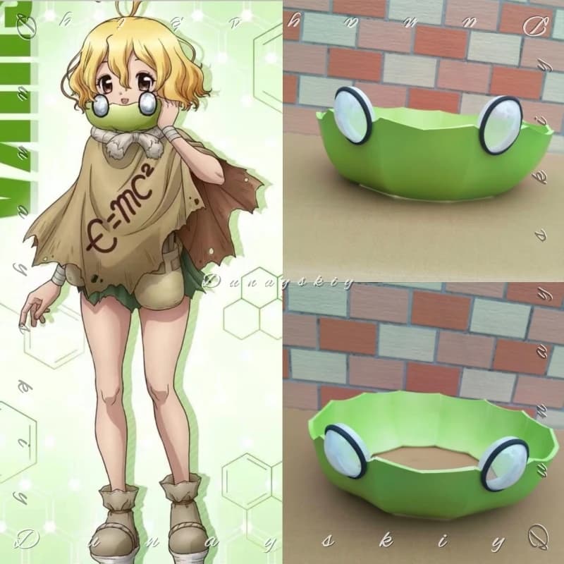 Maschera Cosplay Anime Stone Suika, Casco in Materiale EVA, Accessorio Regolabile con Cinghia in Velcro, Design a Forma di Anguria con Occhiali a Occhio di Rana