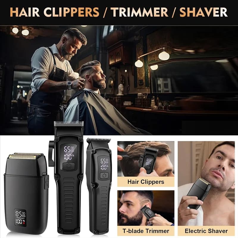 Professional hair cutter for men, hair cutter 3 in 1, set bar and electric shaver with LED display
