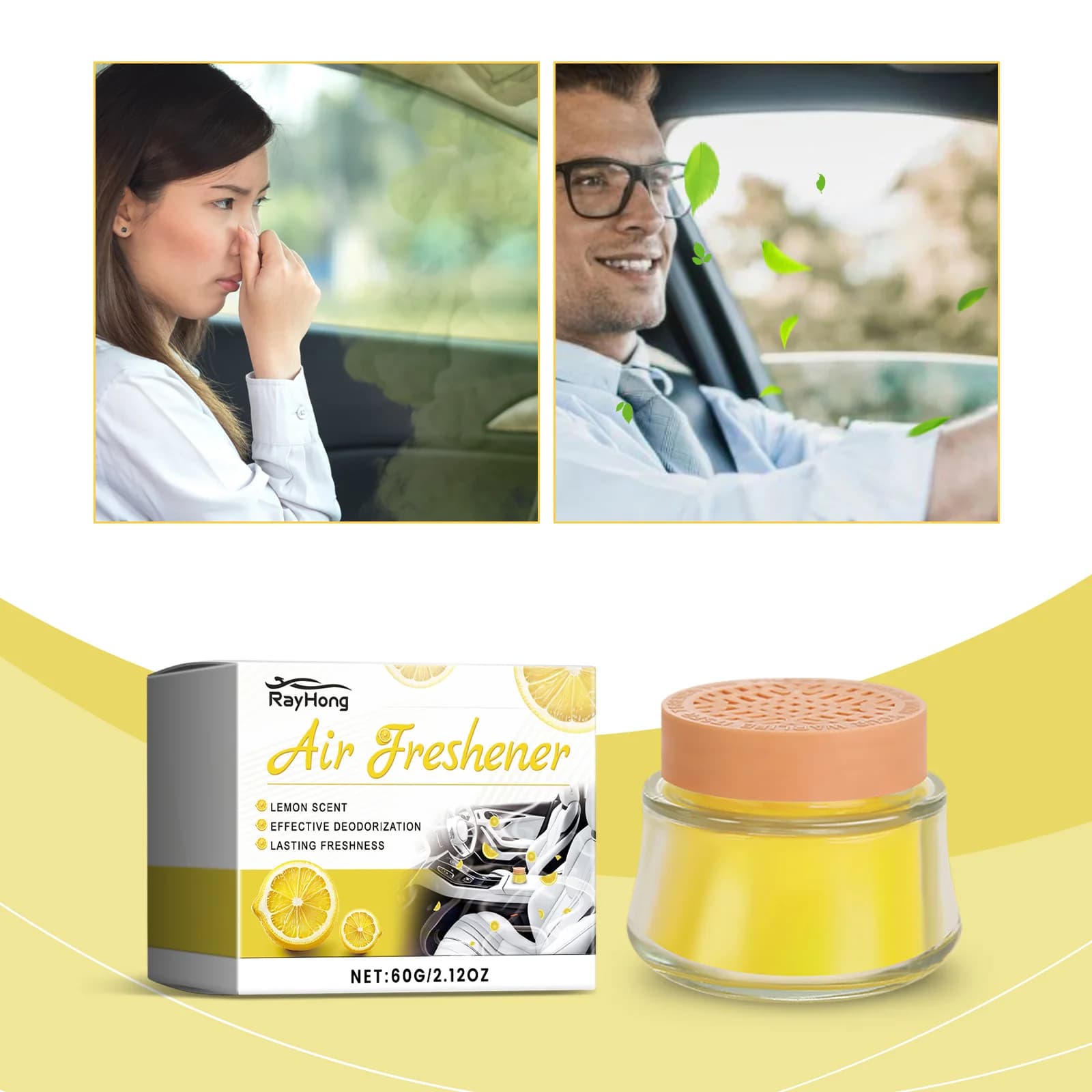 Profumo Solido per Auto al Limone, Deodorante per Auto, Aromaterapia per Bocchette d'Aria, Bastoncino Profumato per Auto, Crema Profumata Solida