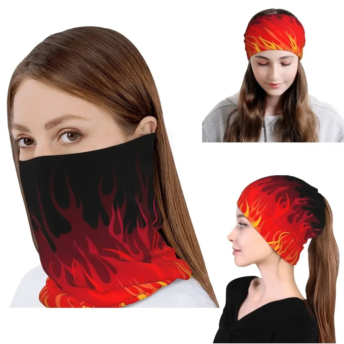 Red Hot Rod Flame On Edge Black Background Bandana Neck Cover Mask Scarf Cycling Scarf Beanies Hat for Men Women Adult Winter