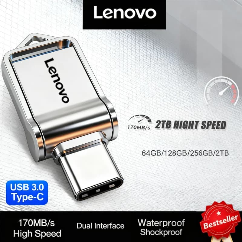 Lenovo Mini PenDrive OTG da 2TB, Flash Drive ad Alta Velocità, Pendrive in Metallo da 1TB, 512GB, 256GB, USB Type-C, Memoria USB Portatile