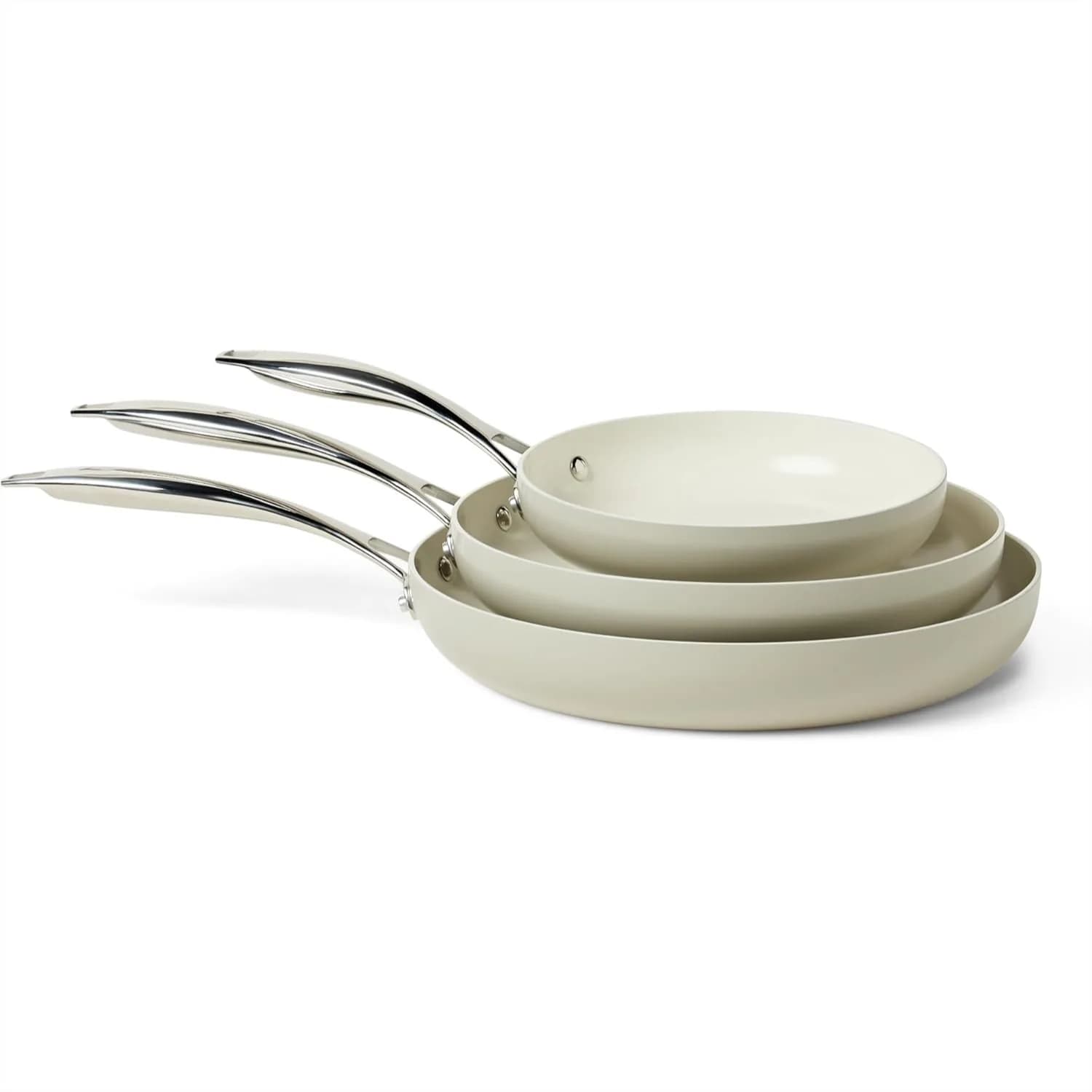 Set di 3 Padelle Antiaderenti in Ceramica, Compatibili con l'Induzione, Lavabili in Lavastoviglie, Adatte al Forno, Grigio Lino