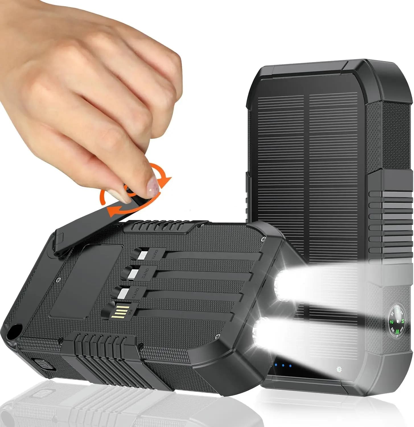 Power Bank Solare 66800mAh with Manovella, Quick Charging 22.5W, Torce, Compass for Essential from Camping