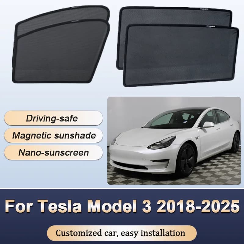 Tende da sole per Tesla Model 3 2018 2019 2020-2025 Tende da sole Isolamento termico magnetico Tende per finestre in rete Visiera Accessori auto
