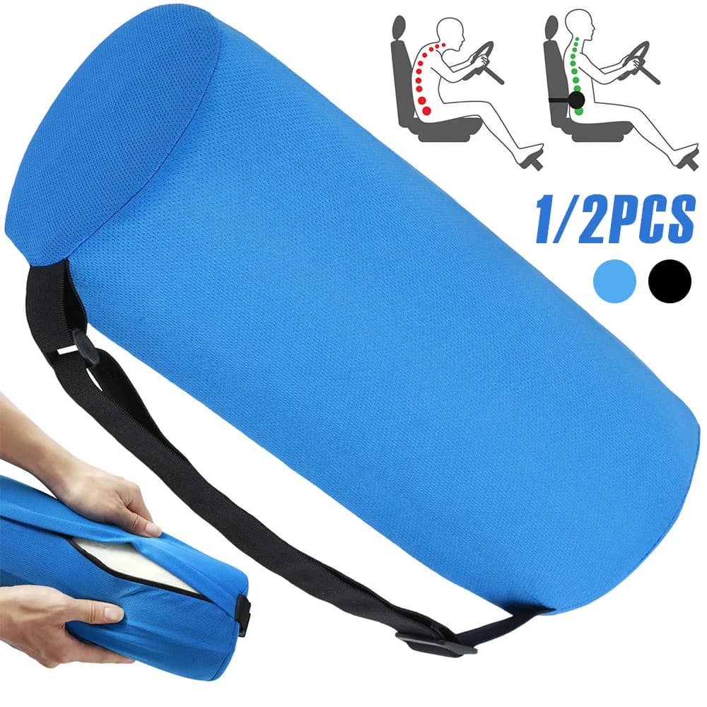 1/2 pezzi cuscino di supporto lombare in memory foam cilindro cuscino con cinghia elastica cuscino da viaggio portatile ergonomico per la parte bassa della schiena