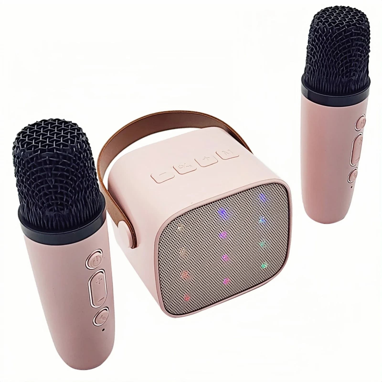 2 Microfono wireless Altoparlante Bluetooth Macchina per karaoke con cancellazione vocale, effetti vocali magici, luci a LED - Sistema per feste in casa