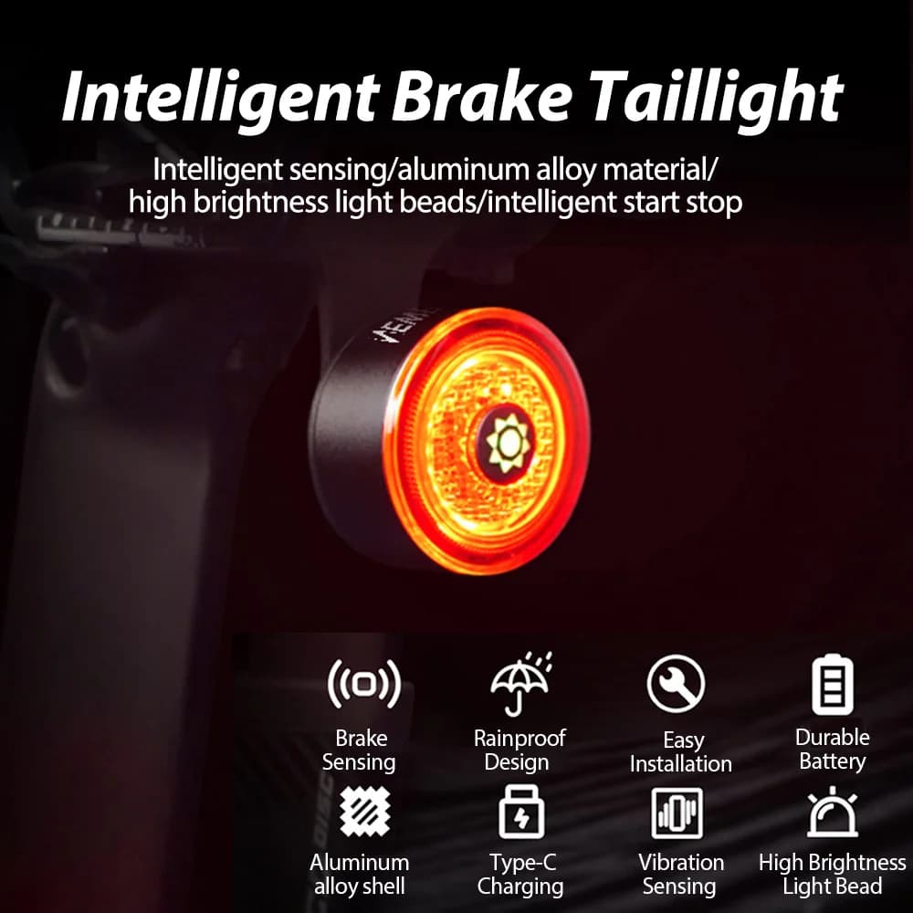 NEWBOLER Smart Bike Tail Light Bicycle Rear Lights IPX6 Waterproof Bike Lights For Night Riding With Type-C Rechargeable