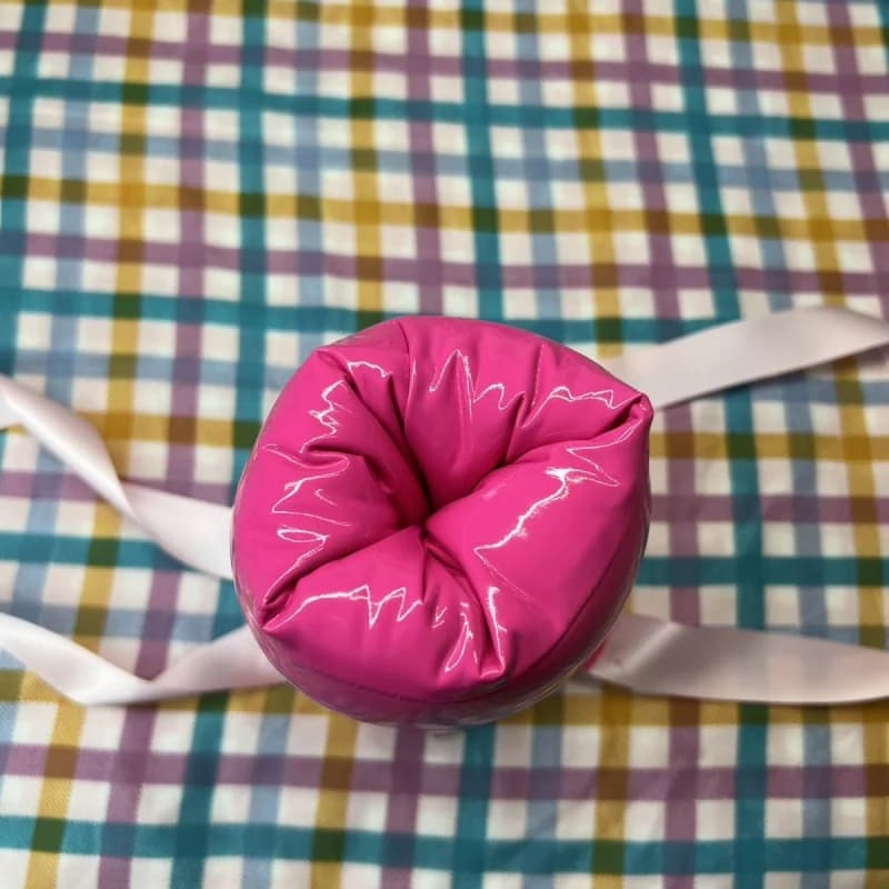 Handmade Man Pink Patent Leather Warm Bondage Design Tube Sleeve Filled Cotton Puffy Male Pocket Sexy Underwear BF Gift