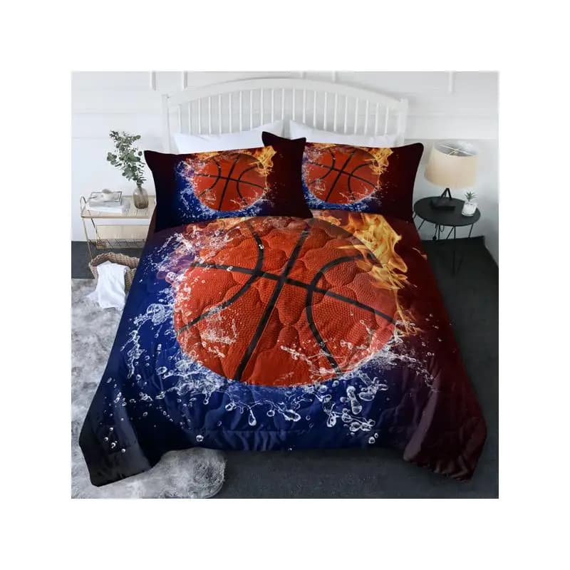 Set trapunta da basket Water Fire da 3 pezzi, biancheria da letto sottile, trapunta estiva, dimensioni doppie
