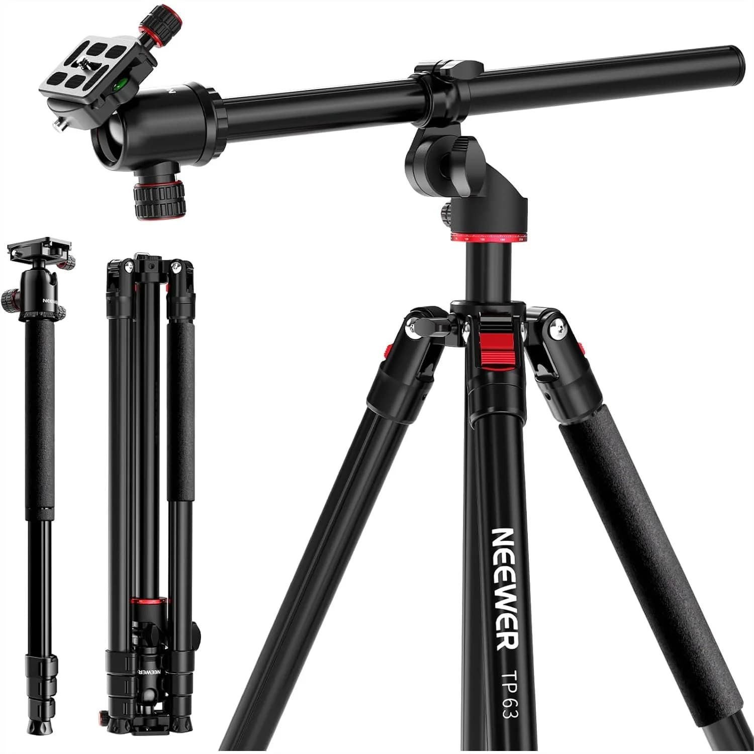 Treppiede per fotocamera da 90 pollici con testa a sfera e colonna centrale flessibile, supporto da viaggio in metallo per DSLR e video, piastra QR tipo Arca e funzione inversa