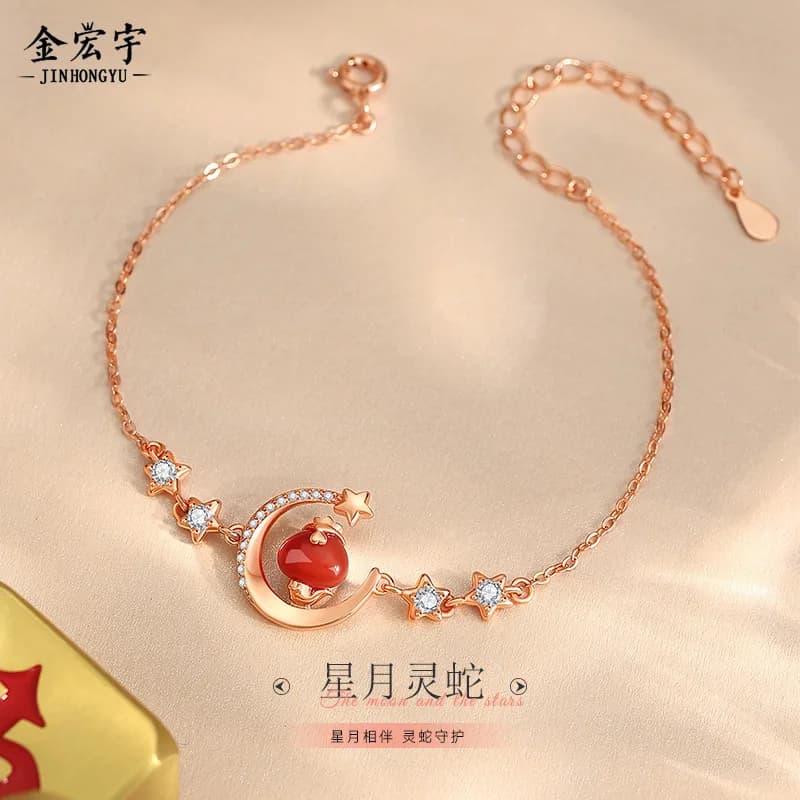 Bracciale da donna in argento sterling con stella, luna e serpente, stile country, nuovo design ispirato alle minoranze cinesi, regalo di pregio