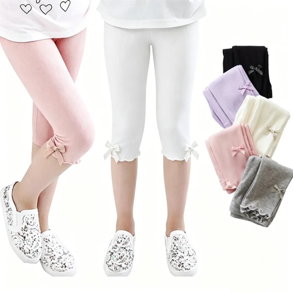 3-11years Girls Knee Length Kid Pants With Bow Candy Color Children Cropped Clothing Spring-Summer All-matches Bottoms Leggings