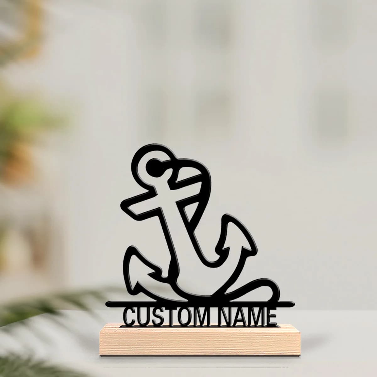 1pc Creative boat anchor Customized Name Metal Statue Handicraft With Wood Base Metal Sculpture With Wood BaseFor Home Decor