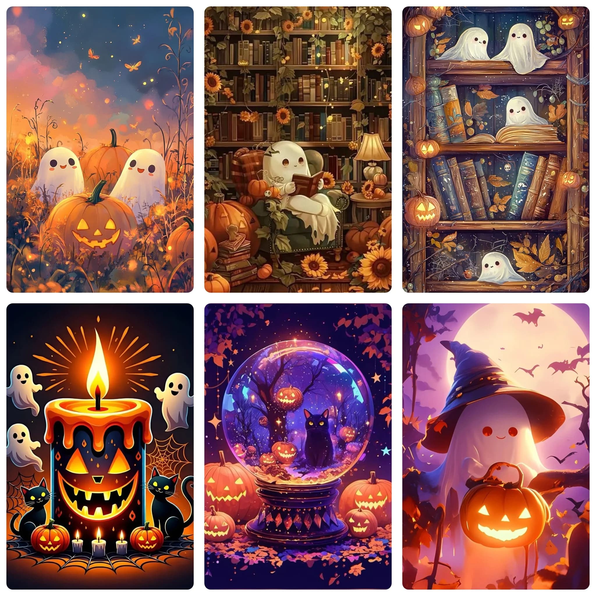 DIY Halloween Ghost Diamond Painting, Charming Cute Ghost With Pumpkin Lantern For Living Room Wall Decoration Exquisite Gift