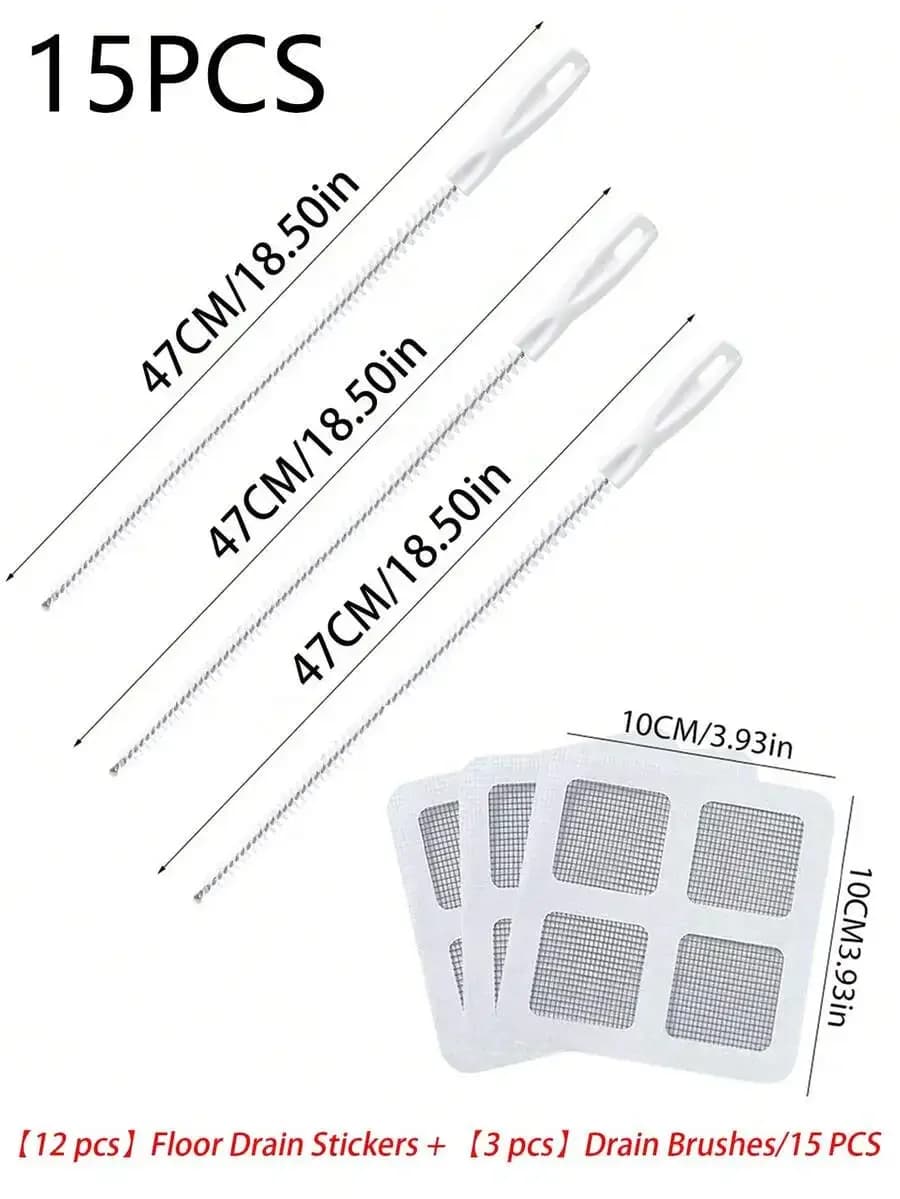Set di 15 spazzole per la pulizia degli scarichi con adesivi per scarichi a pavimento, per cucina, bagno, lavabo, vasca da bagno, WC
