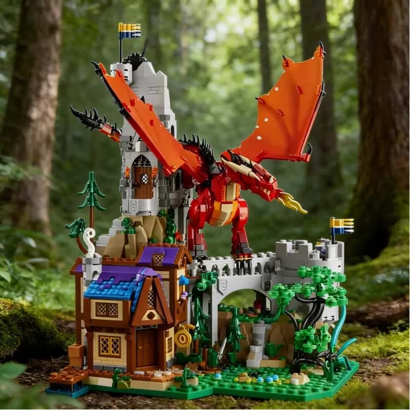 3745 pezzi di Epic Red Dragon Battle Dungeons & Dragons Castello medievale Red Dragon Legend Building Blocks Regalo di Natale