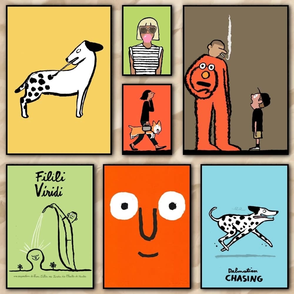 Aesthetic Art J-Jean-Jullien Painting Calligraphy High quality Canvas Wall Art For Office Restaurant Home Decoration Set