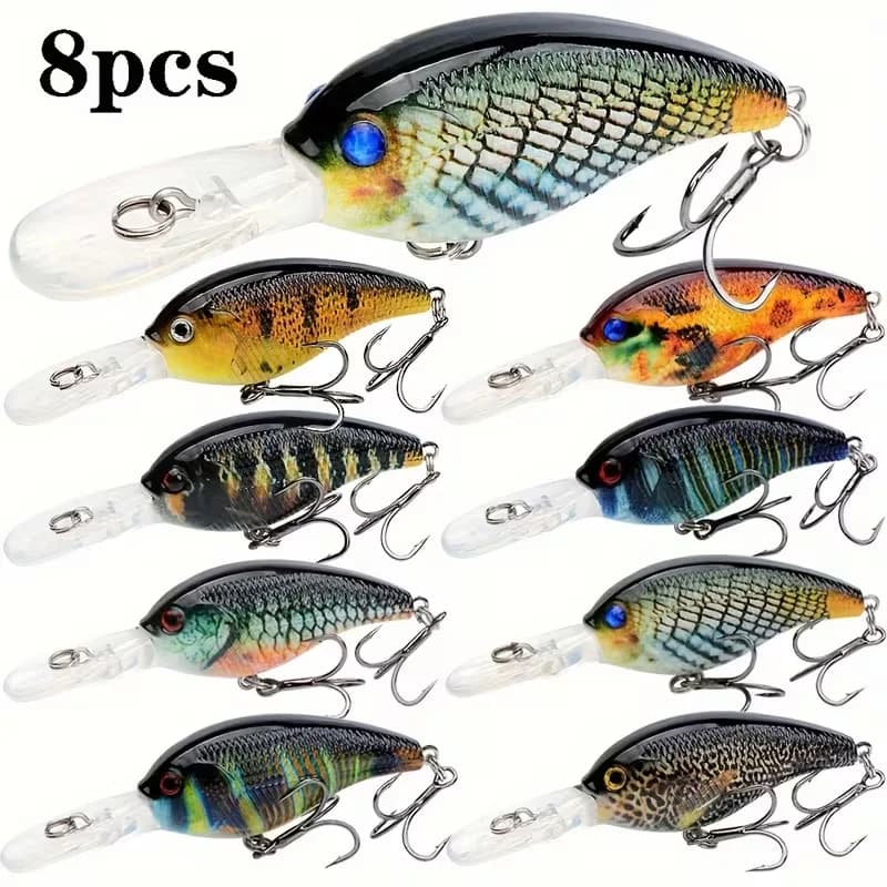 Set di 8 esche artificiali rigide in ABS tipo Jerkbait Minnow per la pesca alla carpa, al black bass, al luccio e ad altri predatori, ideali per la traina e la pesca a traina con crankbait.