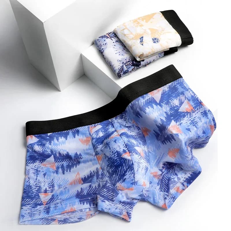 3pc Men's underwear flat briefs ice silk ultra thin summer breathable personality trend summer boxer pants