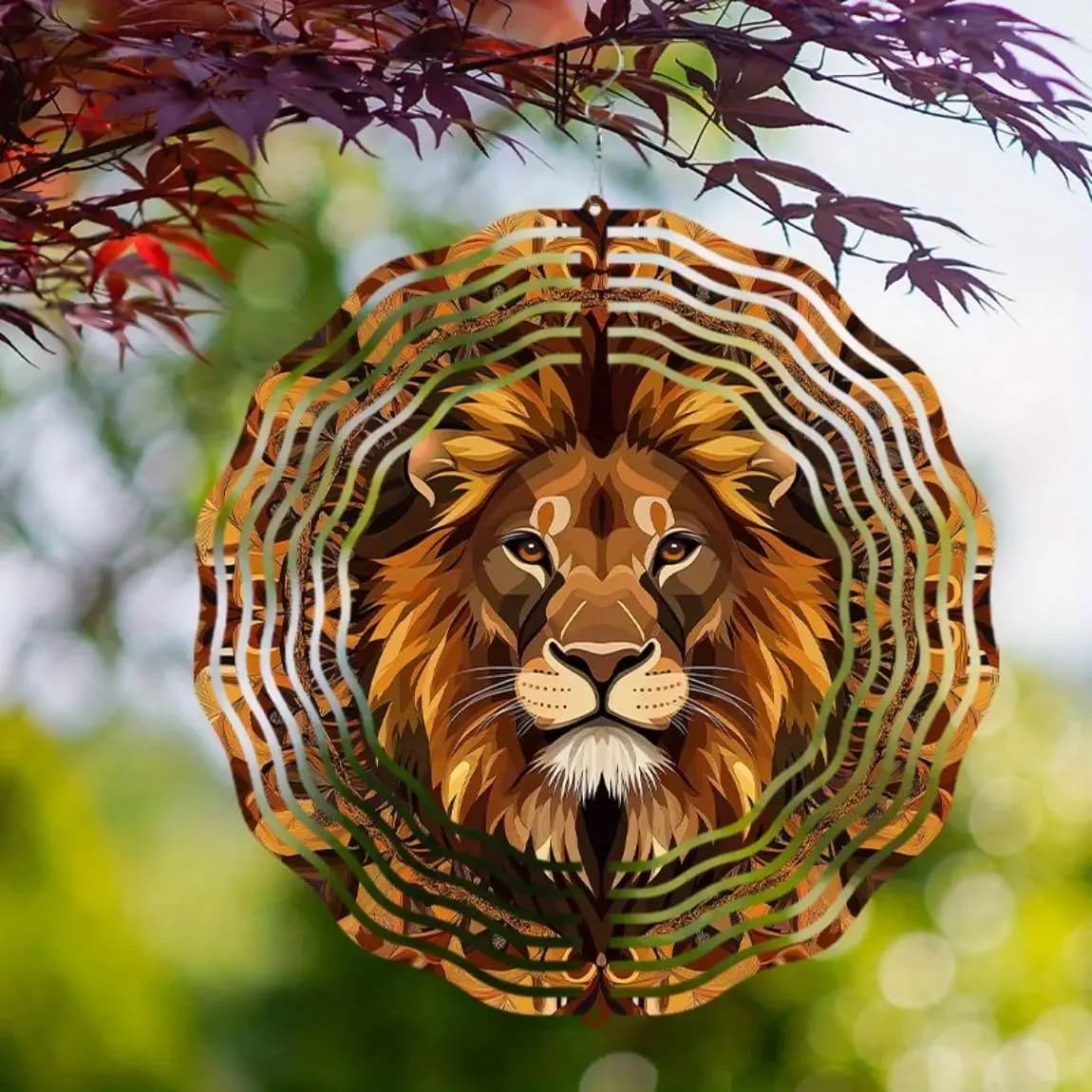 Artistic Lion Design 10" 360° Rotating Wind Chime, Metal Outdoor Decor for Patio Garden, No Battery Needed Gift