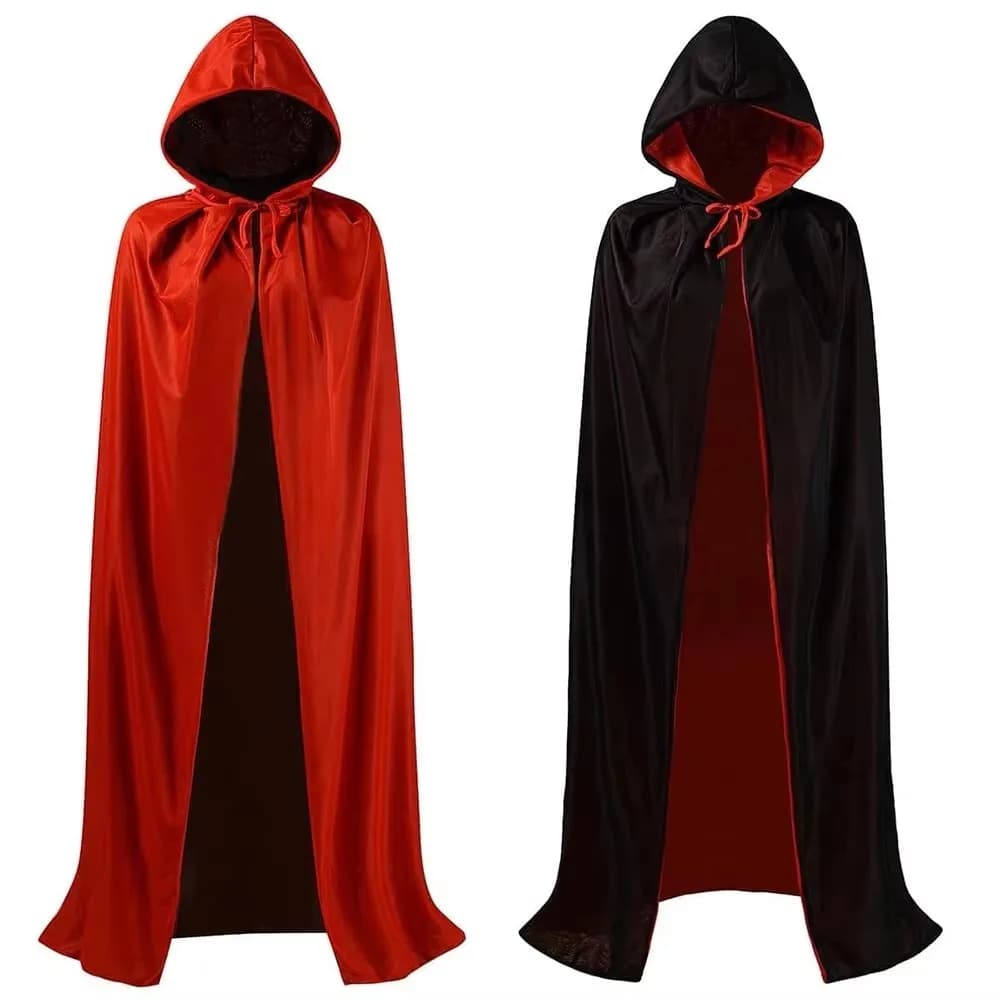 Halloween Women Men Clothes Cosplay Costume Adult Kids Stand Collar Cape Black Red