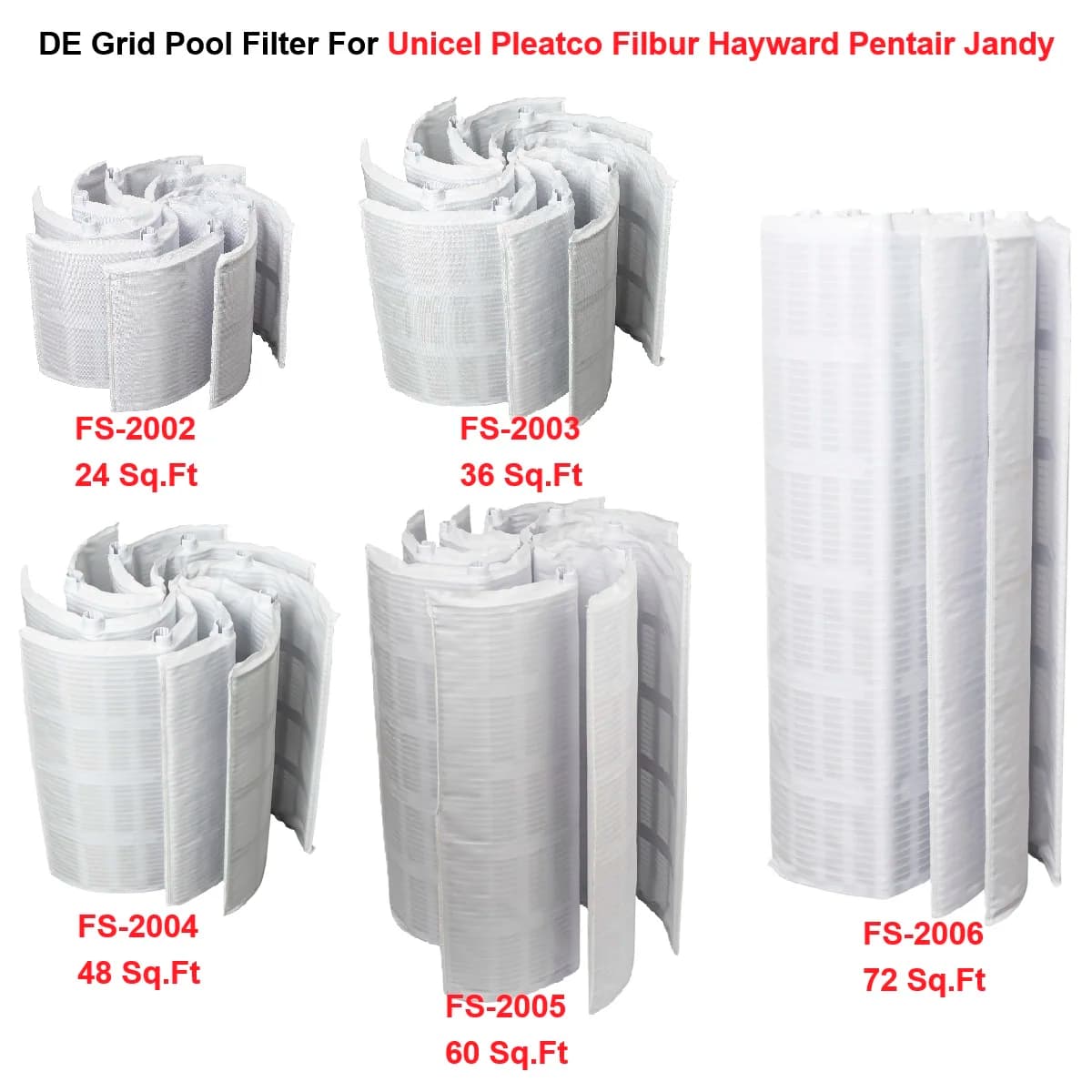 Set Filtro a Griglia DE per Piscine Unicel FS-2002 24 Sq.Ft, FS-2003 36 Sq.Ft, FS-2004 48 Sq.Ft, FS-2005 60 Sq.Ft, FS-2006 72 Sq.Ft